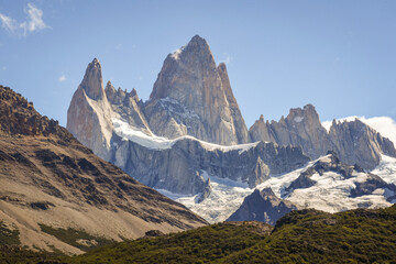 Fototapeta na wymiar View of Mount Fitz Roy or Cerro Chalten. Fitz Roy is a mountain located near El Chalten, in southern Patagonia, on the border between Argentina and Chile.