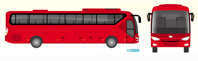 set of realistic passangers bus or travel bus side view and front back view or mockup automotive public transport template. eps vector - obrazy, fototapety, plakaty