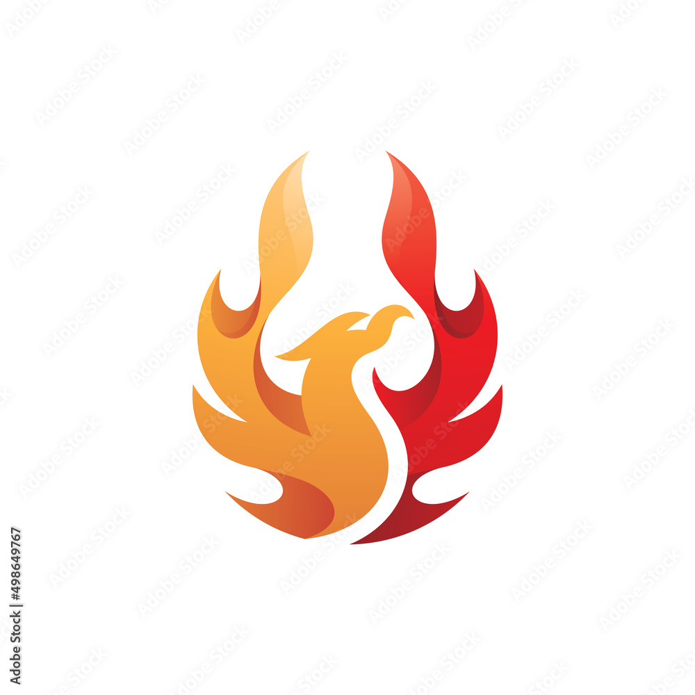 Wall mural modern gradient phoenix logo design, bird with fire or flame wing vector icon