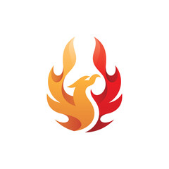 Modern gradient phoenix logo design, bird with fire or flame wing vector icon