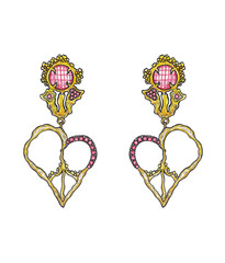 Jewelry design modern art heart earrings. Hand drawing and painting on paper.