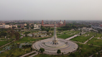 Aerial View of Minto Park Minar e Pakistan Azadi Chawk Lahore Punjab Pakistan