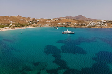 Luxury yacht in the beautiful Mediterranean sea near Greek islands,