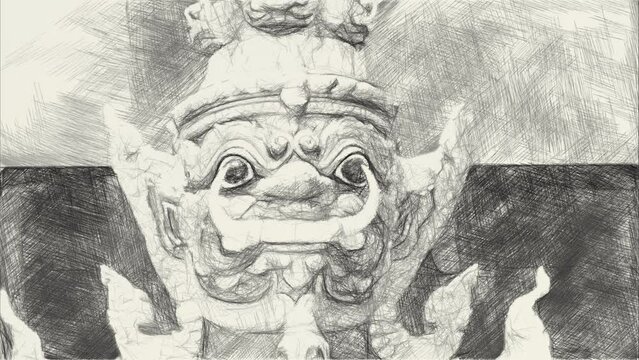 black and white of ginat statue