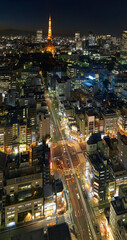Fototapeta na wymiar The birds eye view of nights lights of central Tokyo. Japan