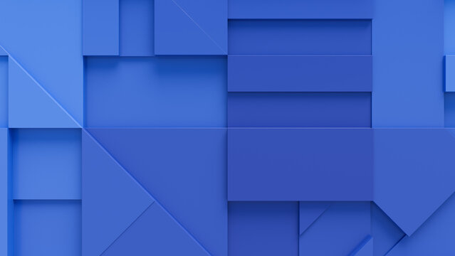 Blue 3D Blocks arranged to create a Tech abstract background. 3D Render .  