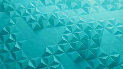 Turquoise Abstract Surface with Triangular Pyramids. Modern, Atmospheric 3d Banner.