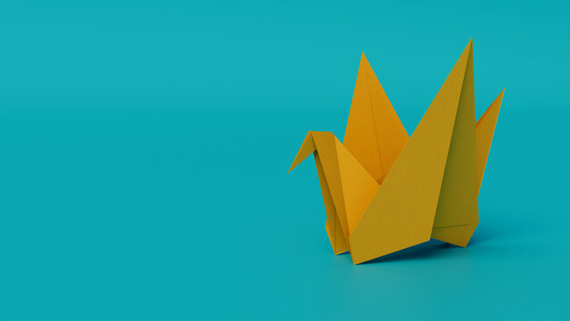 Turquoise Background with Origami Bird.