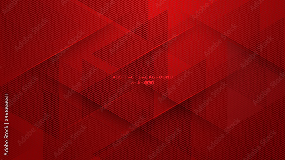 Wall mural geometric red abstract background. triangle shapes with lines stripe and light composition. modern d