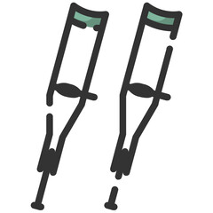 Simple crutches filled line icon, walking and support small shadow monotone color on the white background