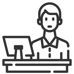 Simple receptionist outline icon, information and ask small shadow monotone color on the white background