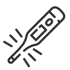 Simple thermometer outline icon, body temperature measurement small shadow monotone color on the white background