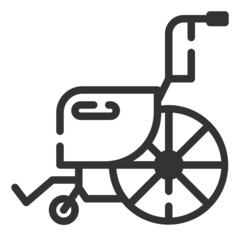 Simple wheelchair outline icon, sitting and relax small shadow monotone color on the white background