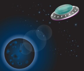 UFO Flying Saucer and Outer Space Background