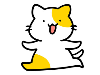 嬉しそうに駆け寄るかわいいねこのキャラクターの手書き風イラスト