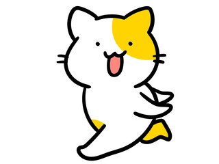 女の子らしく走るかわいいねこのキャラクターの手書き風イラスト