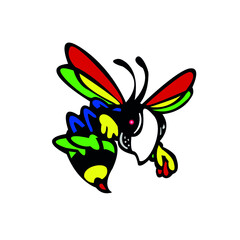 picture of a bee with a blend of rainbow colors on a white background
