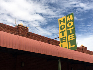 Hotel motel sign on a building