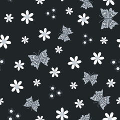 Black and white butterfly seamless vector pattern