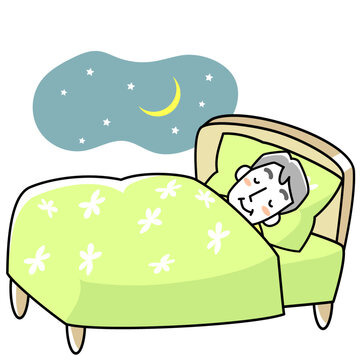 recommend clip art: ベッドで眠るシニア男性
                    