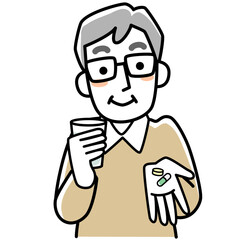 薬を飲むシニア男性
