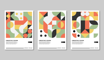 Set of Retro Geometric Covers. Abstract Shape Composition. Colorful neo geometric poster. Modern abstract promotional flyer background vector illustration set.
