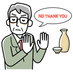 お酒を断るシニアのビジネスマン