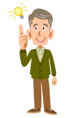 ひらめくシニアの男性の全身
