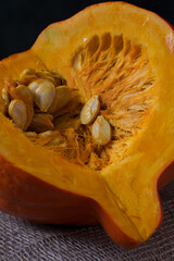 Hokkaido pumpkin cut up close-up