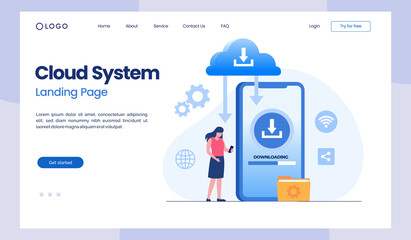 cloud system, file download, database protection concept, data center, file management, flat illustration vector landing page template