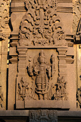 Belur, Karnataka, India - Dec 19 2021, Belur and Halebidu temple carvings and sculptures, Hoysala temples - Chennakeshava Temple.