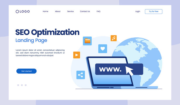 SEO optimization concept, website development, entrepreneur, business web, data analyst, flat illustration vector landing page template