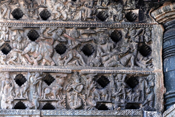 Belur, Karnataka, India - Dec 19 2021, Belur and Halebidu temple carvings and sculptures, Hoysala...