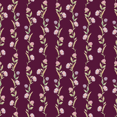 Seamless (surface) pattern (texture) with wild field flowers. Hand painted watercolor.