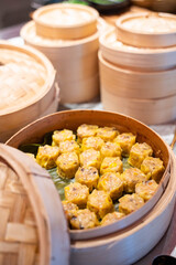 Chinese steamed pork dumpling in basket