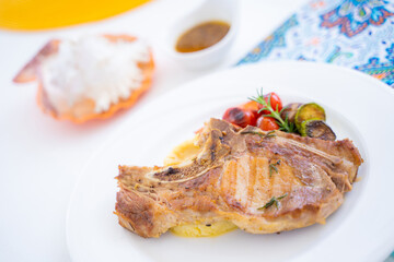 grilled pork chop with mashed potato