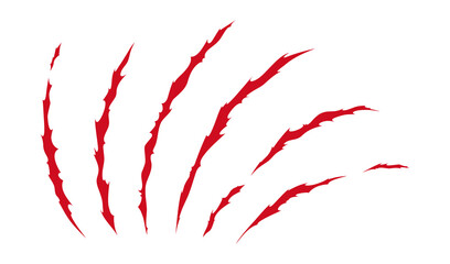 Fototapeta na wymiar Claw scratches of wild animal. Red cat scratches marks isolated in white background. Monochrome vector illustration