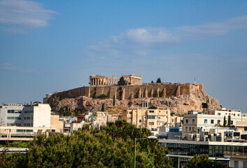 Fototapeta premium The ancient buildings of the Parthenon on the Acropolis of Athens in Greece.