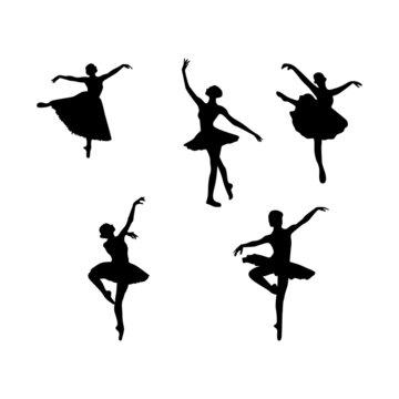 set of ballet dancer pose silhouette. dance sign and symbol vector illustration
