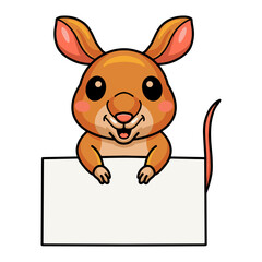 Cute little bandicoot cartoon with blank sign