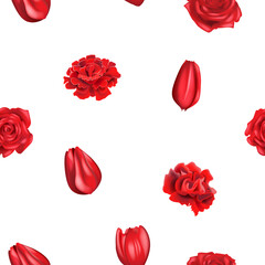 Red flower head seamless pattern background 3d vector illustration