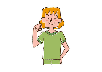 女性の整体師　コミカルな手書きの人物　ベクター、線画にカラー