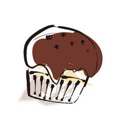 手描き線画のマフィンのイラスト　スイーツ／カップケーキ／おしゃれ／スケッチ／シンプル