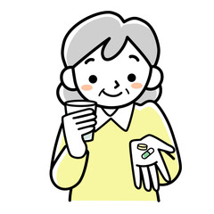 薬を飲むシニア女性