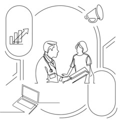 Concept visualization line icon drawing of healthcare and wellness infographics