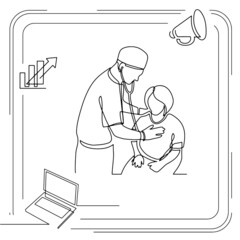 Concept visualization line icon drawing of healthcare and wellness infographics