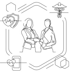 Concept visualization line icon drawing of healthcare and wellness infographics