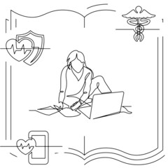 Concept visualization line icon drawing of healthcare and wellness infographics