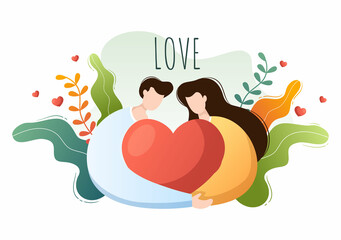 Love Sign Vector Cartoon Background Illustration to Self Care, Valentines or Yourself Icon in Different Actions of Happiness for Poster