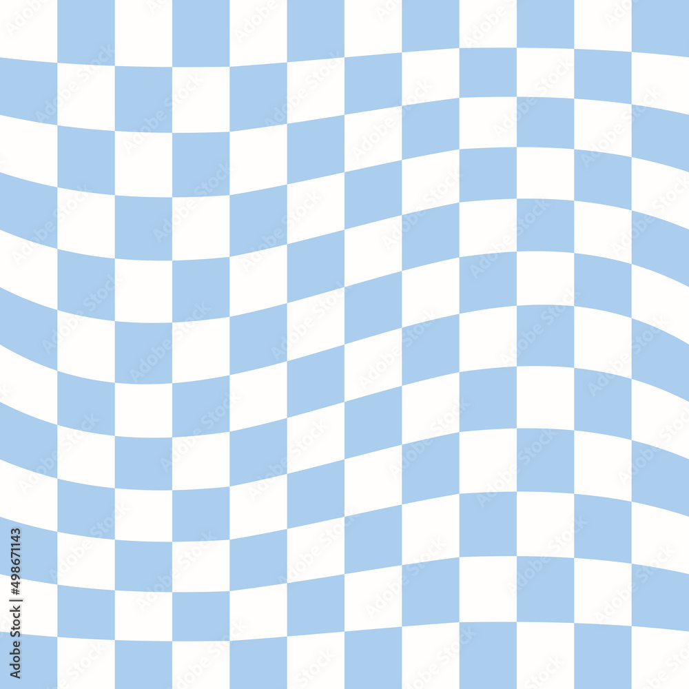 Aufkleber Twisted checkered colorful background. Abstract vector  seamless pattern. Retro wavy psychedelic checkerboard	